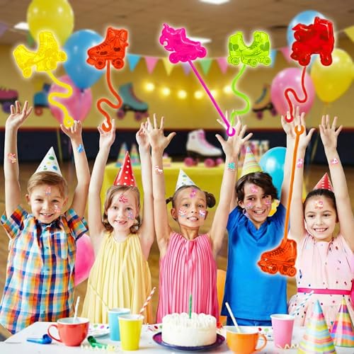 48PCS Kids Roller Skating Party Favors with Temporary Tattoos & Stick Hands