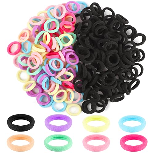 200Pcs Multicolor Baby Hair Ties - Soft Seamless Cotton Elastics