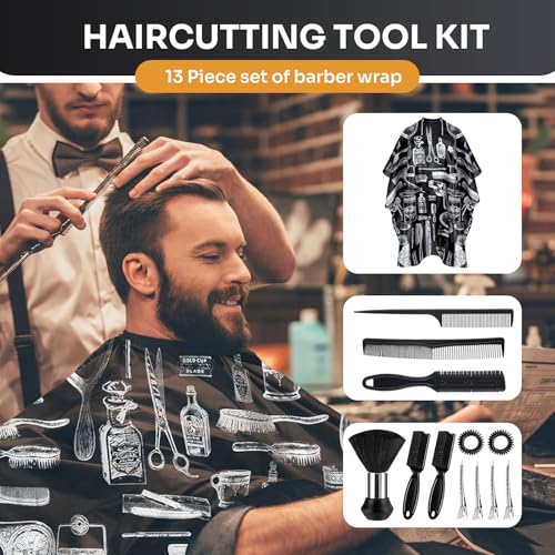 Professional Barber Cape 13Pcs Set with Neck Duster & Accessories 63" x 55"