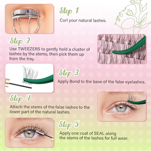 KEYYOU DIY Waterproof Lash Clusters - C Curl, 8-16mm Mix