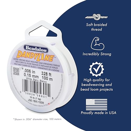 Beadalon Dandyline Bead Weaving Thread, 0.30 mm, White, 25 m
