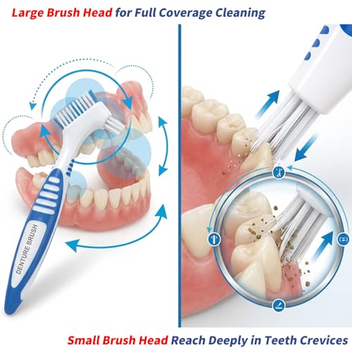 4-Pack Denture Cleaning Brushes with Carrying Case - Double-Sided Heads