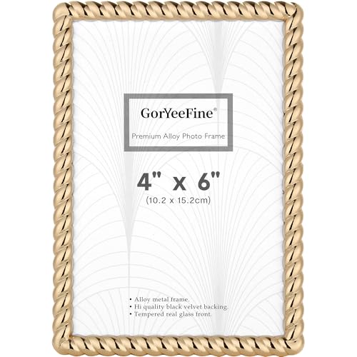 Elegant 4x6 Gold Photo Frame with Velvet Backing & Glass Front