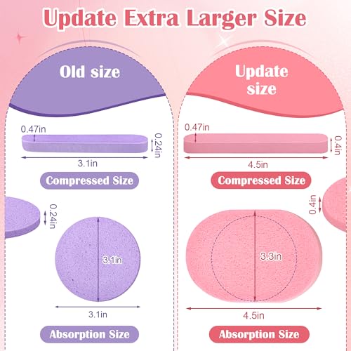 Luxiv X-Large Compressed Facial Sponges - 120 Pack Pink Oval Cleansing Pads