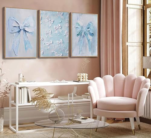 Trendy Blue Bow Wall Art Set - Unframed Canvas Prints