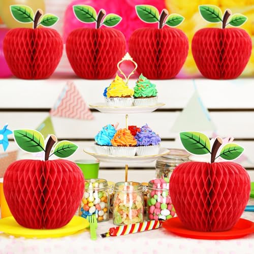 6 Pcs Honeycomb Apple Decorations - Red Paper Centerpieces