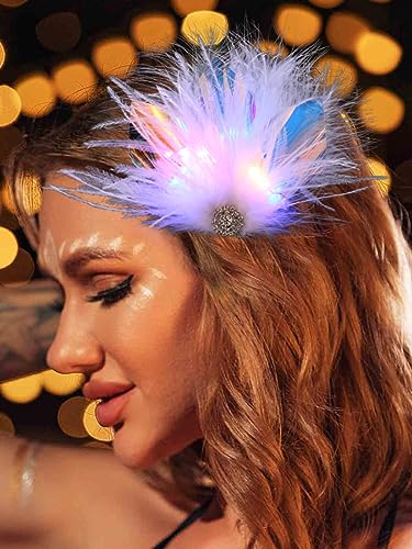 JAKAWIN LED Feather Hair Clip with Rhinestones for Party and Rave