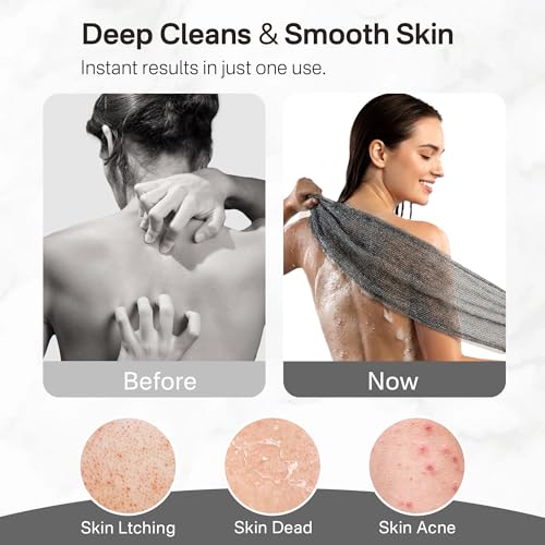 Yiclick 3 PCS Exfoliating Washcloth Towels - Exfoliating Body Scrubber Exfoliator, Back Scrubber for Shower Bath Use, Japanese & Korean Scrub Wash Cloths, Loofah Lufa Sponge Washer for Women Men