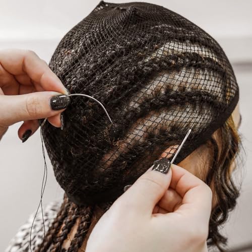 Giegxin Hair Net Wig Cap Set with Needles & Threads for Wig Making