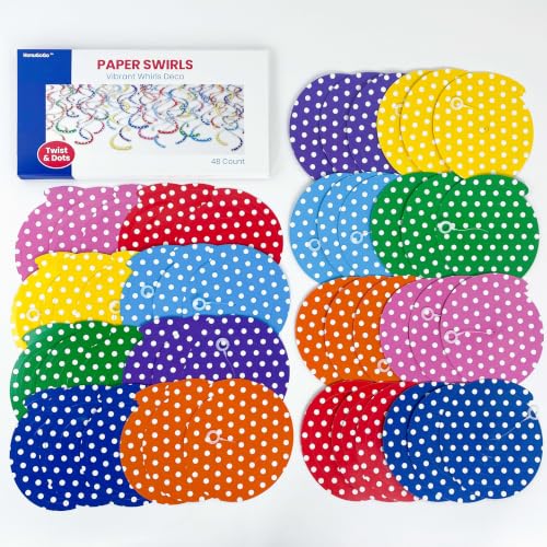 HonuGoGo 48-Pc Polka Dot Party Swirls - Bright Hanging Decorations for Kids' Birthdays & Events