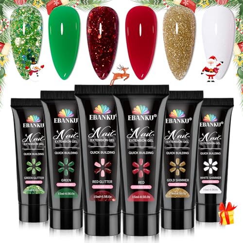 EBANKU Valentines Christmas Nail Extension Gel Kit - 6 Color Poly Gel Set
