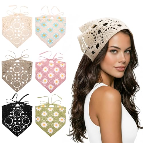 JATEBI 6-Pack Crochet Hair Bandanas for Women – Green, Versatile Head Scarf & Headband