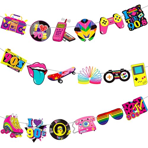 90s Theme Party Banners Set - Retro Birthday Decorations