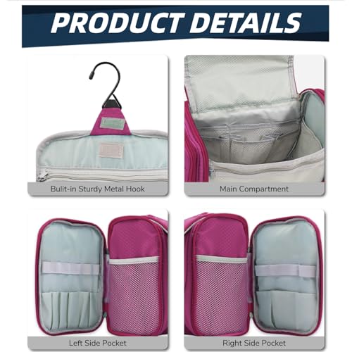 Buruis Large Waterproof Hanging Toiletry Bag for Travel - Fuchsia