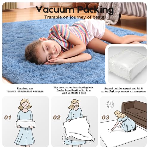 Mhyup Soft Blue Fluffy Area Rug 2x3 ft with Anti-Slip Backing