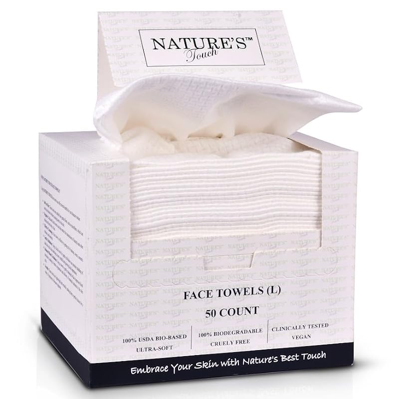 Nature’s Touch Biodegradable Face Towels - Ultra Soft, Vegan, 50 Count, Travel & Skincare