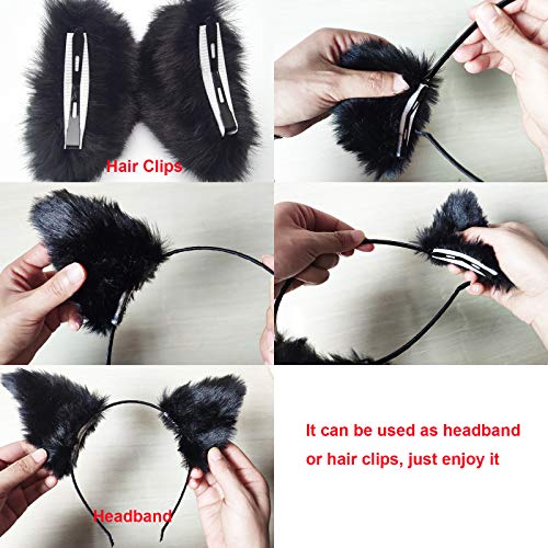 DALJIAFA Halloween Cat Ears Headband & Hair Clips Set - Pink & Dark Blue