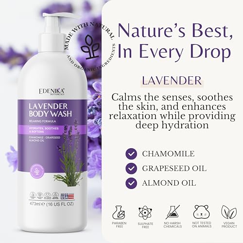 EDENIKA BOTANICALS Lavender Body Wash 2-Pack 16 Fl Oz | Relaxing, Moisturizing & Vegan