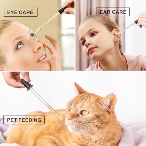 8 Pack 1mL Glass Eye Droppers with Measurement - Long & Bent Tips