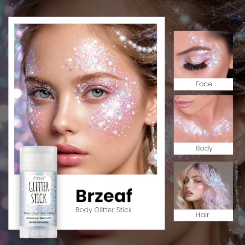 Brzeaf Mermaid Body Glitter Stick - Long Lasting Face & Body Makeup for Parties