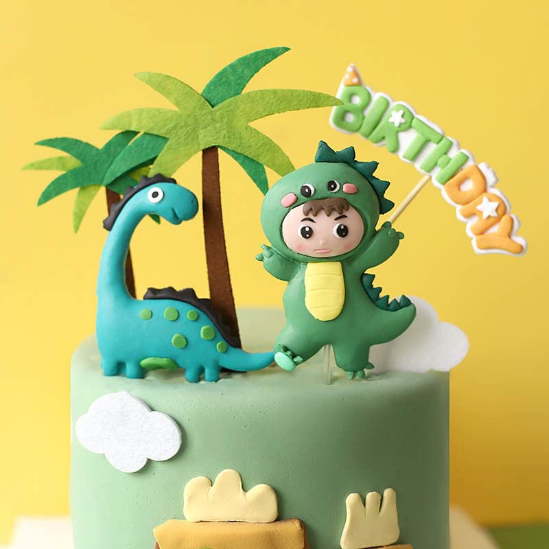 Dinosaur Cake Toppers Set - 9 Pack for Birthday & Baby Shower