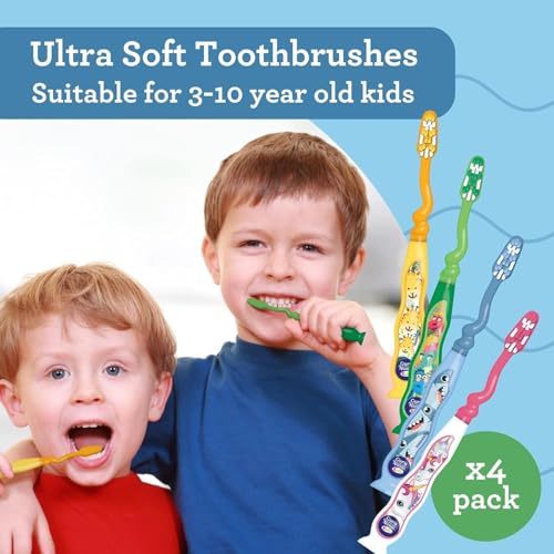 GuruNanda Kids Toothbrush with Suction Cup - Soft Bristles, 4 Pack