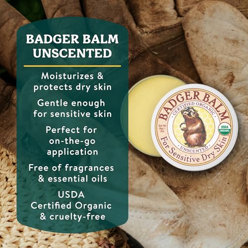 Badger Balm Unscented Organic Hand Cream for Sensitive Skin - 2 oz