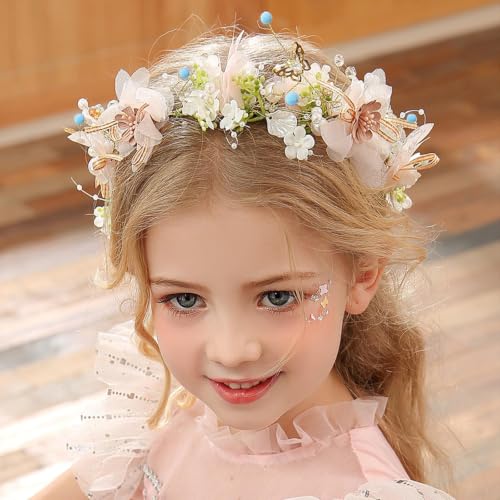 Pink B Princess Flower Crystal Headpiece - Rhinestone Pearl Hairband for Weddings & Photography