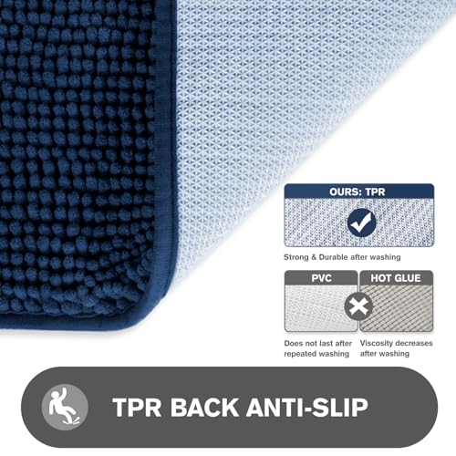 Navy Blue Non-Slip Bath Rug – Absorbent Chenille Mat 17" x 24"