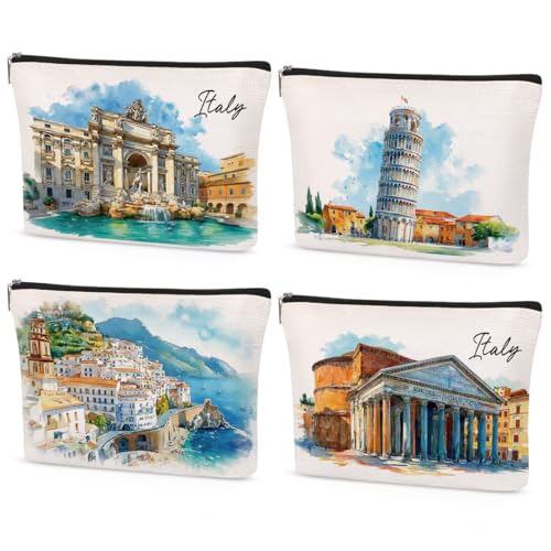 Italy Cosmetic Bag Set - 4pcs Watercolor Makeup Pouches
