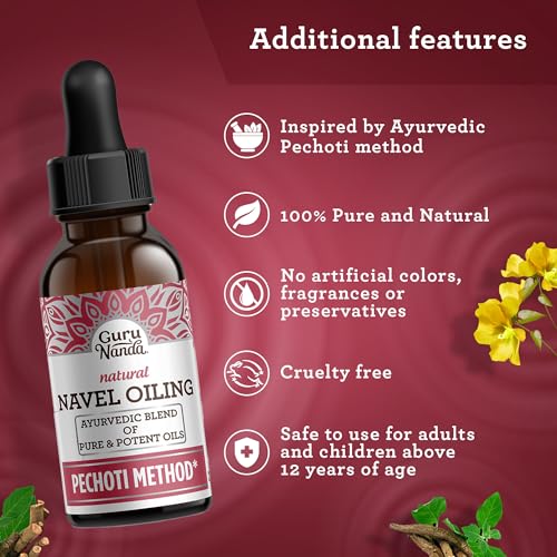 GuruNanda Navel Oiling - 100% Natural Belly Button Oil, 2 Fl Oz - Supports Digestion & Hydration