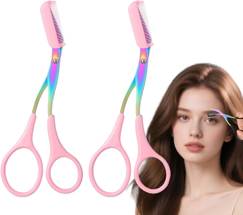 Eyebrow Trimmer Scissors - 2-in-1 Precision Stainless Steel Grooming Tool | Portable Black Eyebrow Cutter for Men & Women