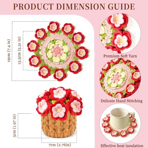 Handmade Crochet Peach Flower Coasters - Unique Gifts for Women