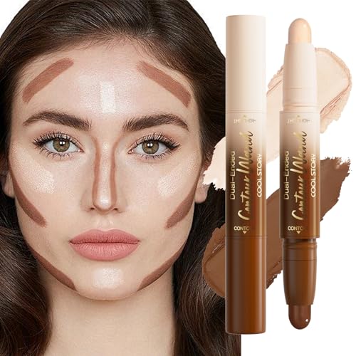 odkpoaaa 2-in-1 Dual-End Contour & Highlighter Stick - Fair, Waterproof Makeup