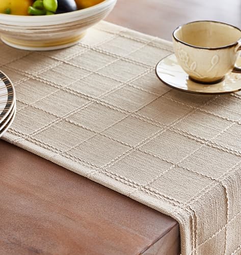 Linen Blend Farmhouse Table Runner, 13x48 Inches - Beige