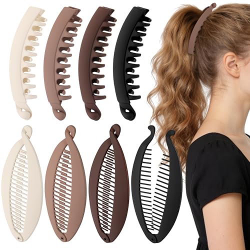 ProSuites 8-Pack Banana Hair Clips for Women - Neutral Colors, 2 Styles, All-Day Hold