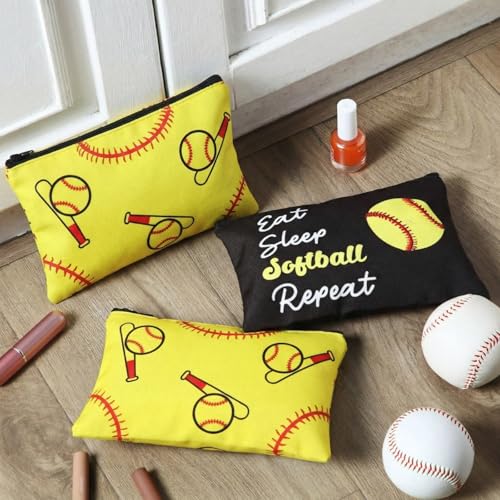 12 Pcs Softball Makeup Bags - Canvas Travel Toiletry Pouch for Team Gifts