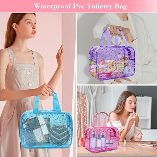Large Clear Purple Star Makeup Bag - 12x5x8 inch Travel Organizer