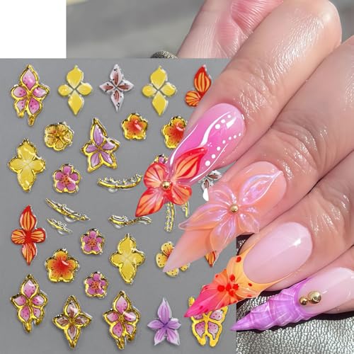 5D Hibiscus Flower Nail Stickers - 8 Sheets Tropical Nail Art