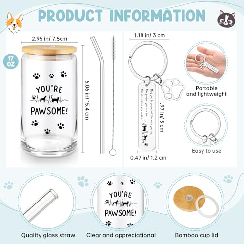 Veterinary Appreciation Gifts Set - Paterr 3 Pcs Vet Tech Thank You Gift with Dog Paw Makeup Bag, Cup & Keychain