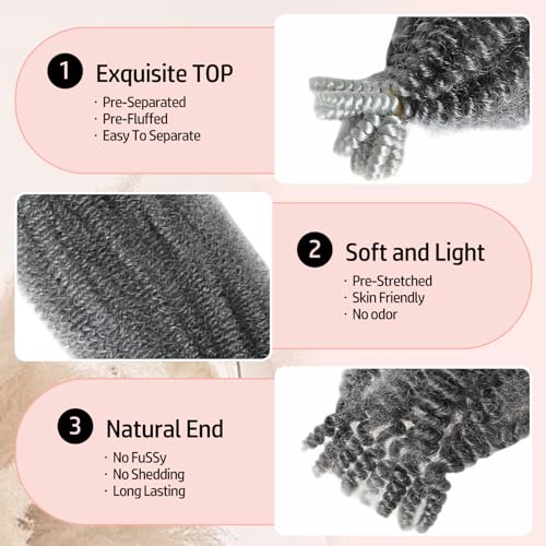 MCNJM 16 Inch Grey Afro Twist Hair Pre-Fluffed Spring Twist Extensions Pack of 8