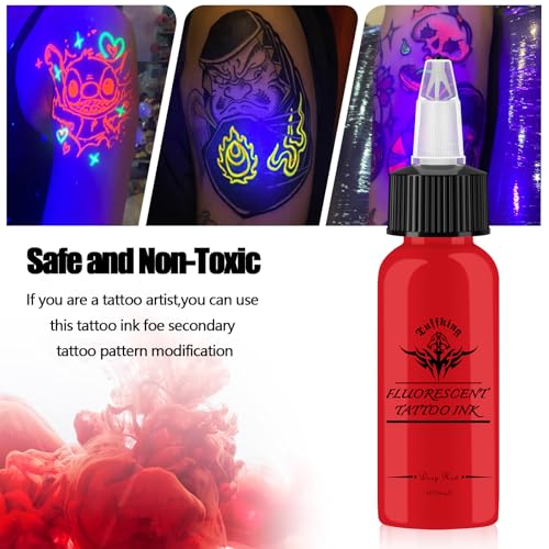 Tuffking 7-Color Fluorescent Tattoo Ink Set, Glow-in-the-Dark UV Pigments