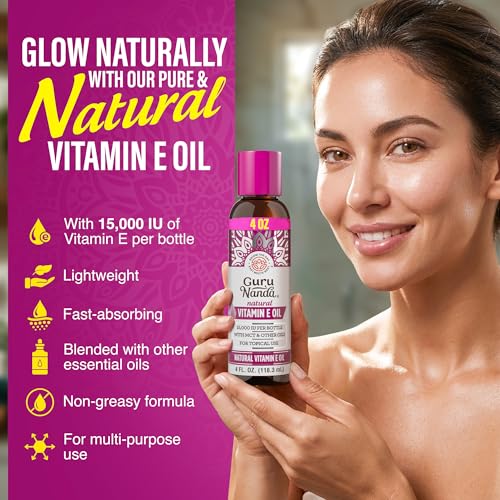 GuruNanda Vitamin E Oil 4 fl oz – Pure & Natural Skin, Hair & Nail Oil (Pack of 1)