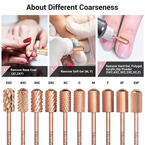 MelodySusie Coarse Carbide Nail Drill Bits - 3/32'' Rose Gold