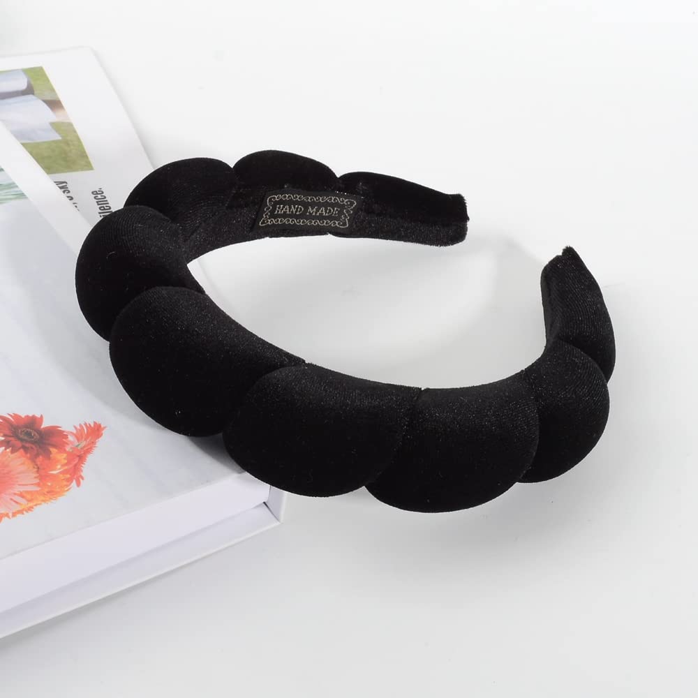 Luckybear Spa Headband - Velvet Makeup & Skincare Headband with Face Wash Wristbands | Black