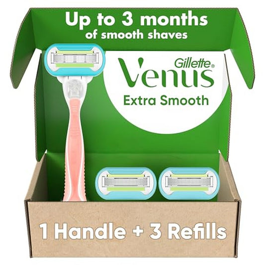 Gillette Venus Extra Smooth Pink Women's Razor Handle + 3 Blade Refills