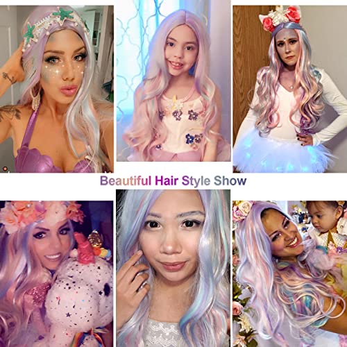 Long Curly Rainbow Hair Wig | 27.56 Inch Heat Resistant for Cosplay & Parties