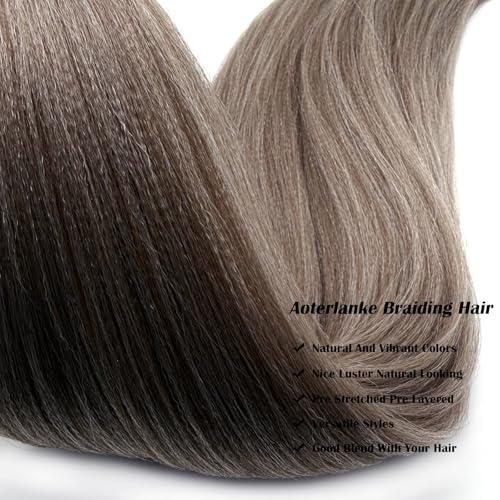 Aoterlanke 26-Inch Pre-Stretched Ash Brown Synthetic Braiding Hair, 3 Pack
