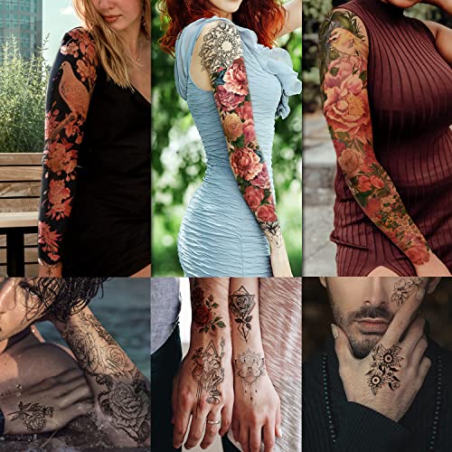 Yazhiji Rose Full Arm Temporary Tattoo Sheets for Women & Kids Long Lasting Waterproof Body Art