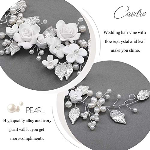 CASDRE Silver Flower Bride Wedding Hair Vine Headpiece